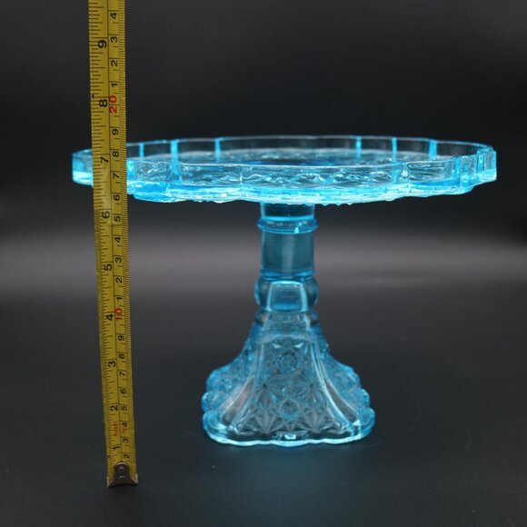 Antique EAPG Uranium Glass Blue Cake Stand | Daisy & Button Cake Stand - Picture 8 of 9